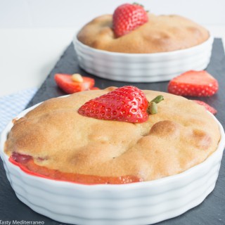 Individual strawberry, pine nuts & olive oil cakes