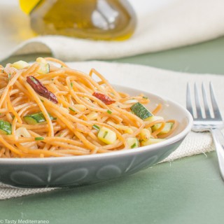 Spaghetti « aglio olio » aux courgettes