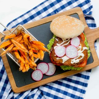 Vegan falafel burger with tarator sauce